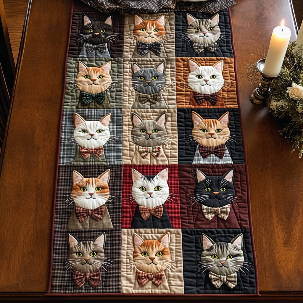 Purrfect Path Quilted Table Runner Dining Table Decor Cat Gifts For Cat Lovers