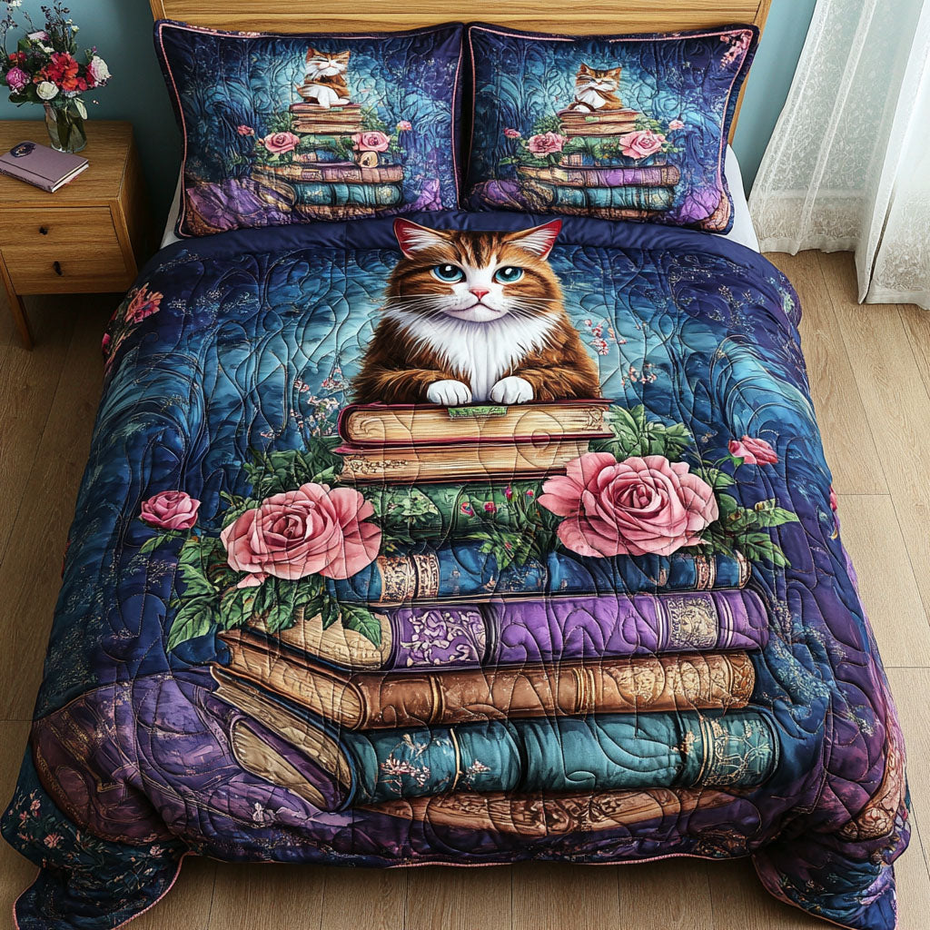 Purrfect Read Quilted Bedding Set Bed Decorations Great Book Presents