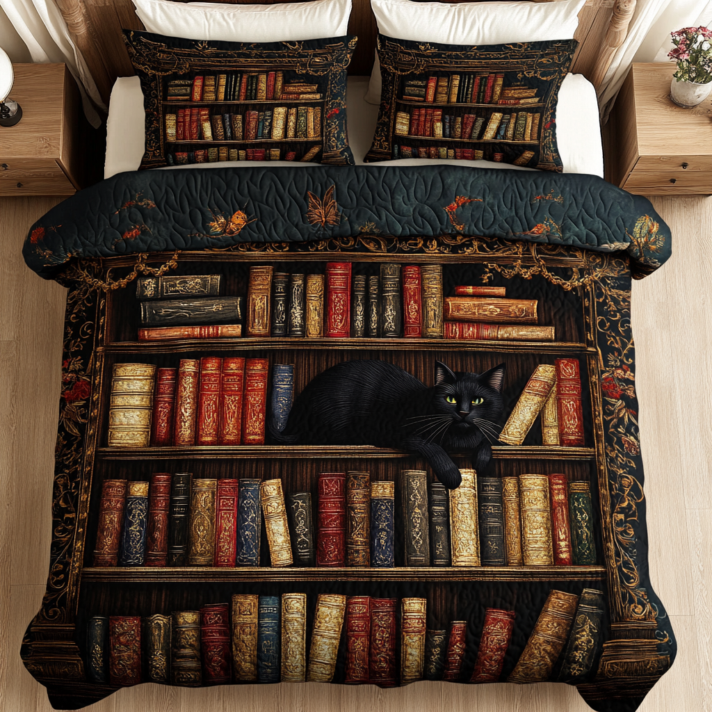 Purrfect Shelf Quilted Bedding Set Christmas Bedding Duvet Cover Novelty Book Themed Gifts