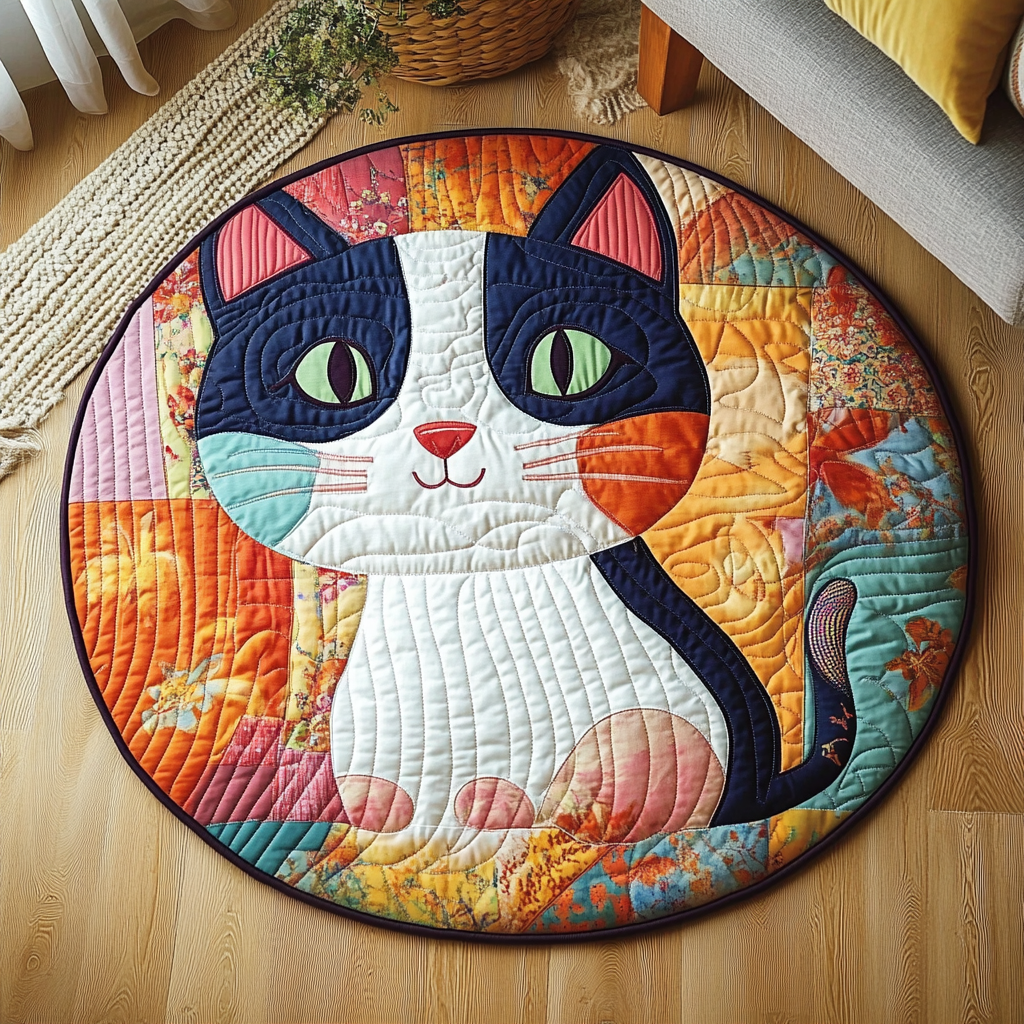 Purrfect Snuggle Space Quilted Round Mat Entryway Rug Ideas Funny Cat Presents