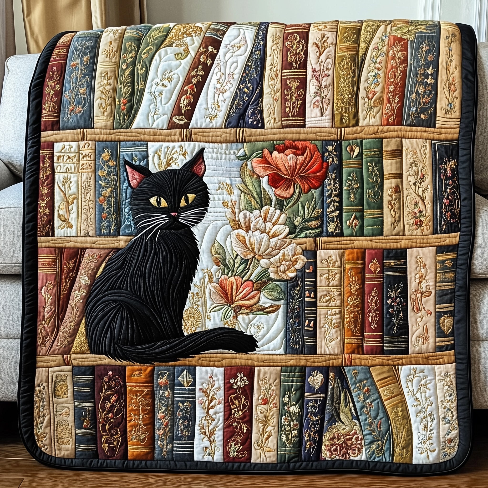 Purrfectly Bookish Quilted Blanket Merchandise Throw BlanketGreat Cat Lover Gift Ideas