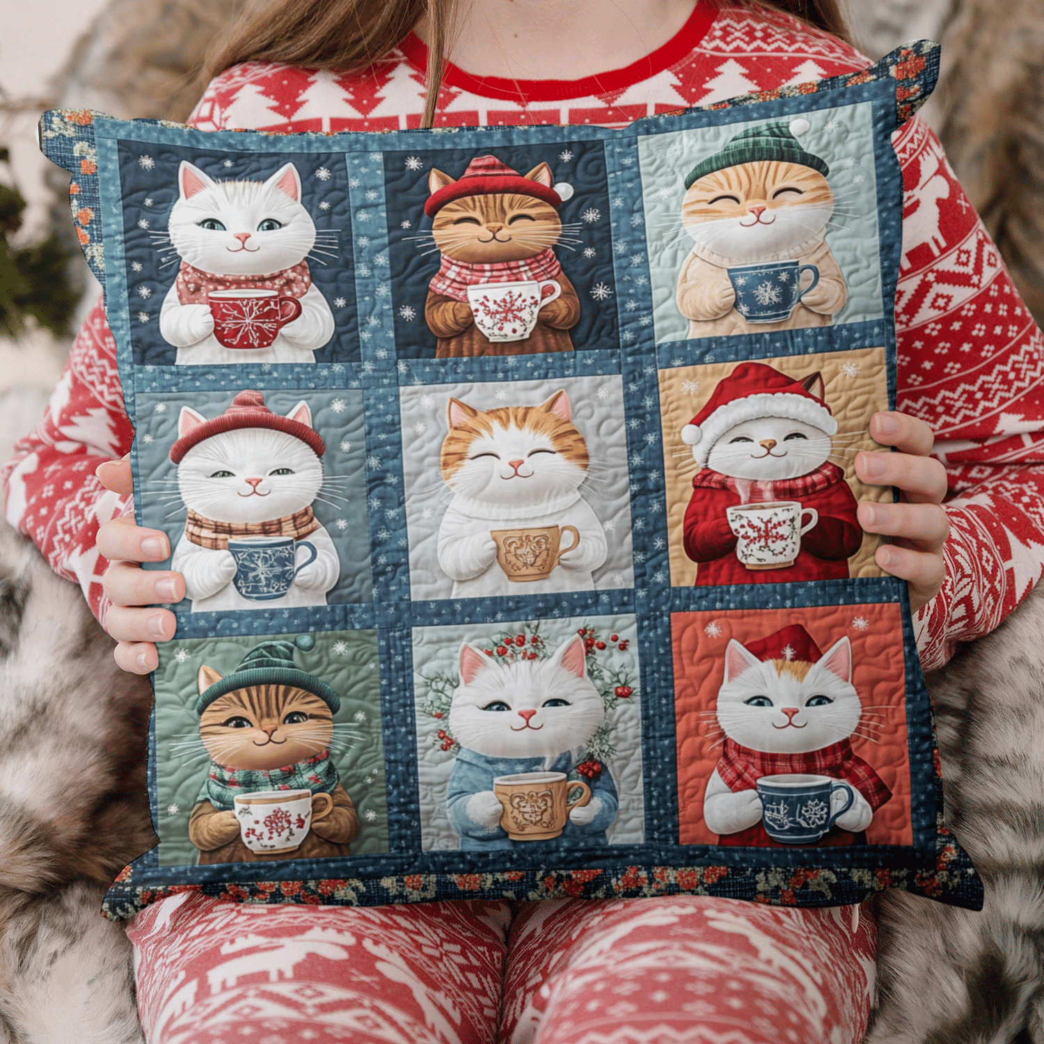 Purrfectly Cozy Cats Pillow Case Elegant Holiday Pillow Cover