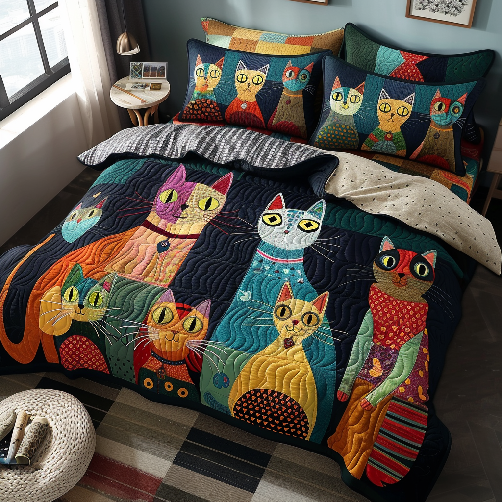 Purrfectly Quirky Quilted Bedding Set Bedroom Decorations Cat Xmas Presentscat Themed Christmas Gifts