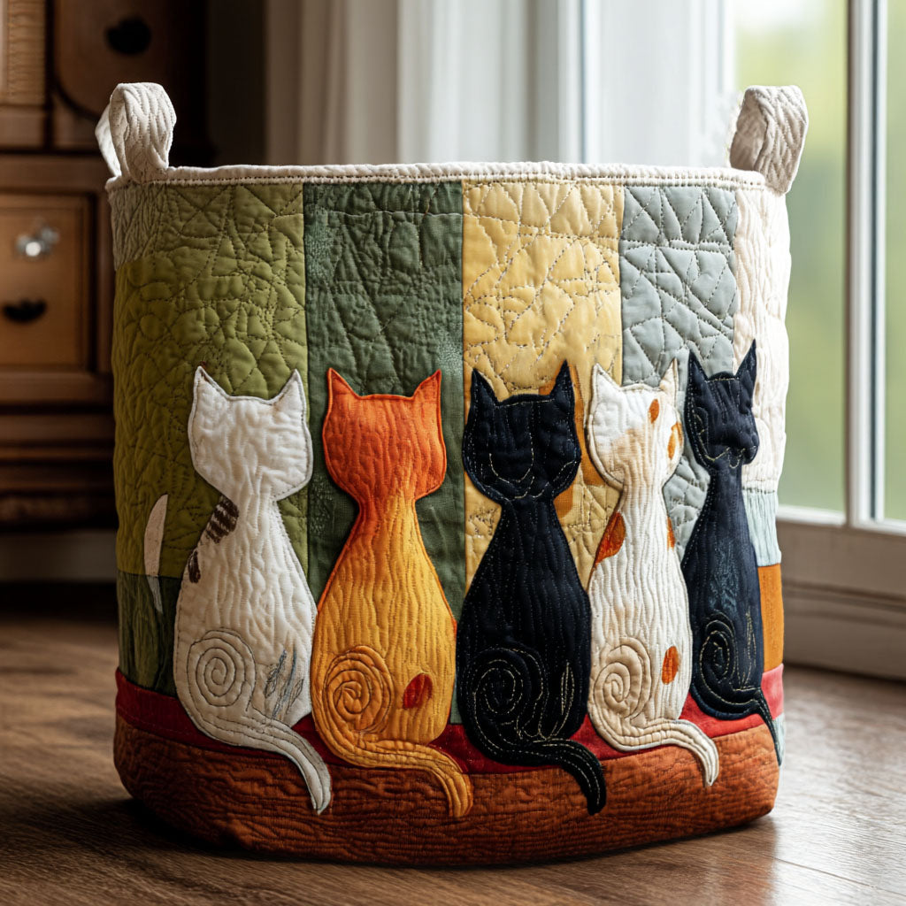Purrfectly Quirky Quilted Laundry Basket Luxury Quilted Storage Basket Gift for Home Decor Lovers