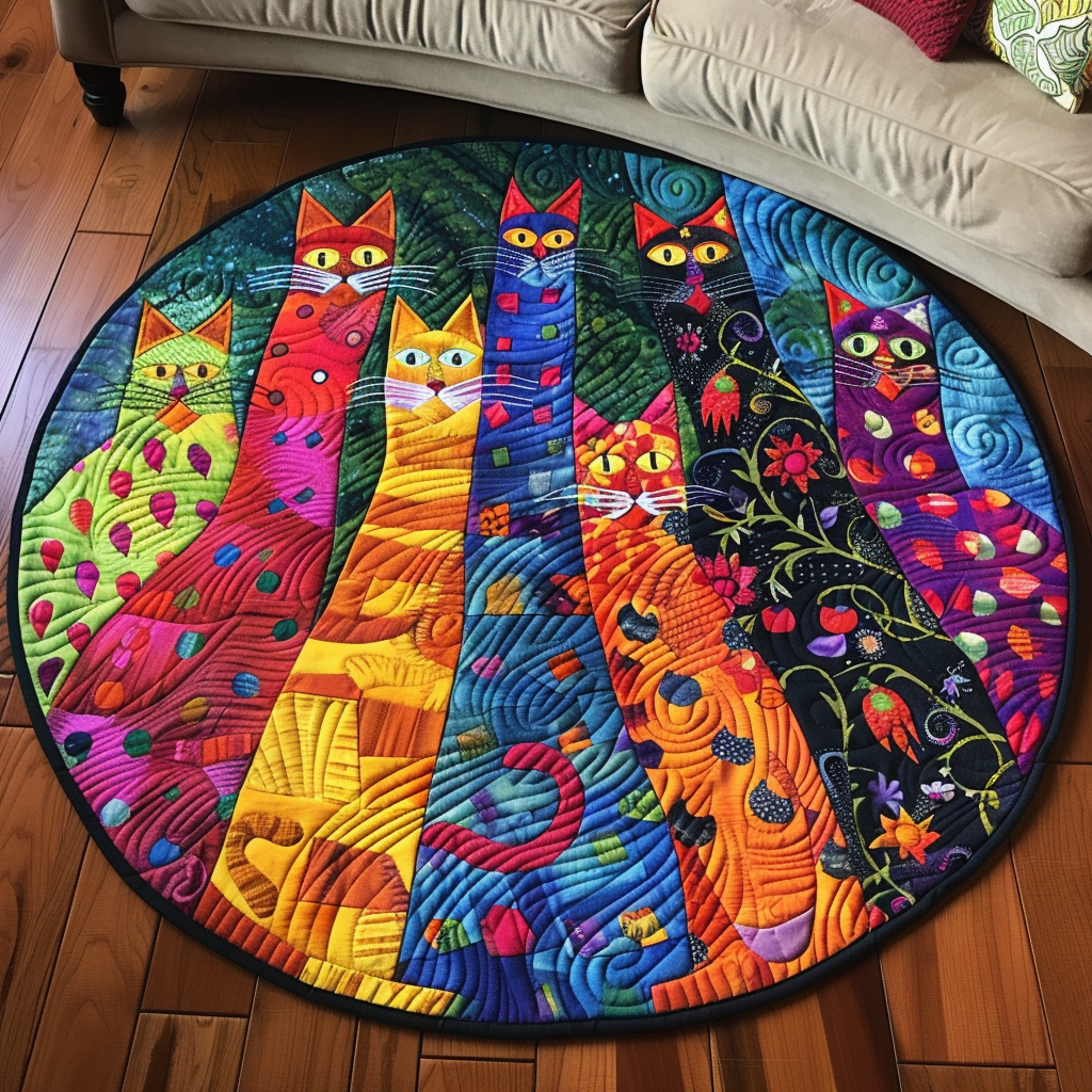 Purrfectly Quirky Quilted Round Mat Front Door Decor Weird Cat Gifts