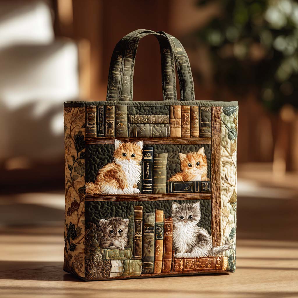 Purring Tale Quilted Tote Bag Birthday Presents For Book Lovers