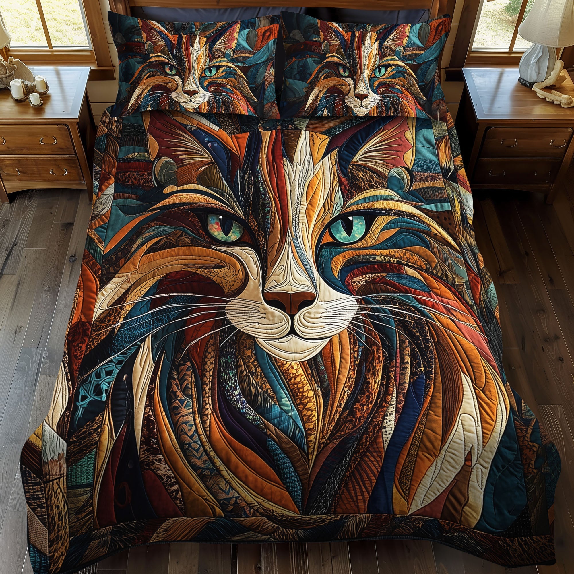 Purrs And Patches Quilted Bedding Set King Bedspread Cat Lover Gift For Grandma