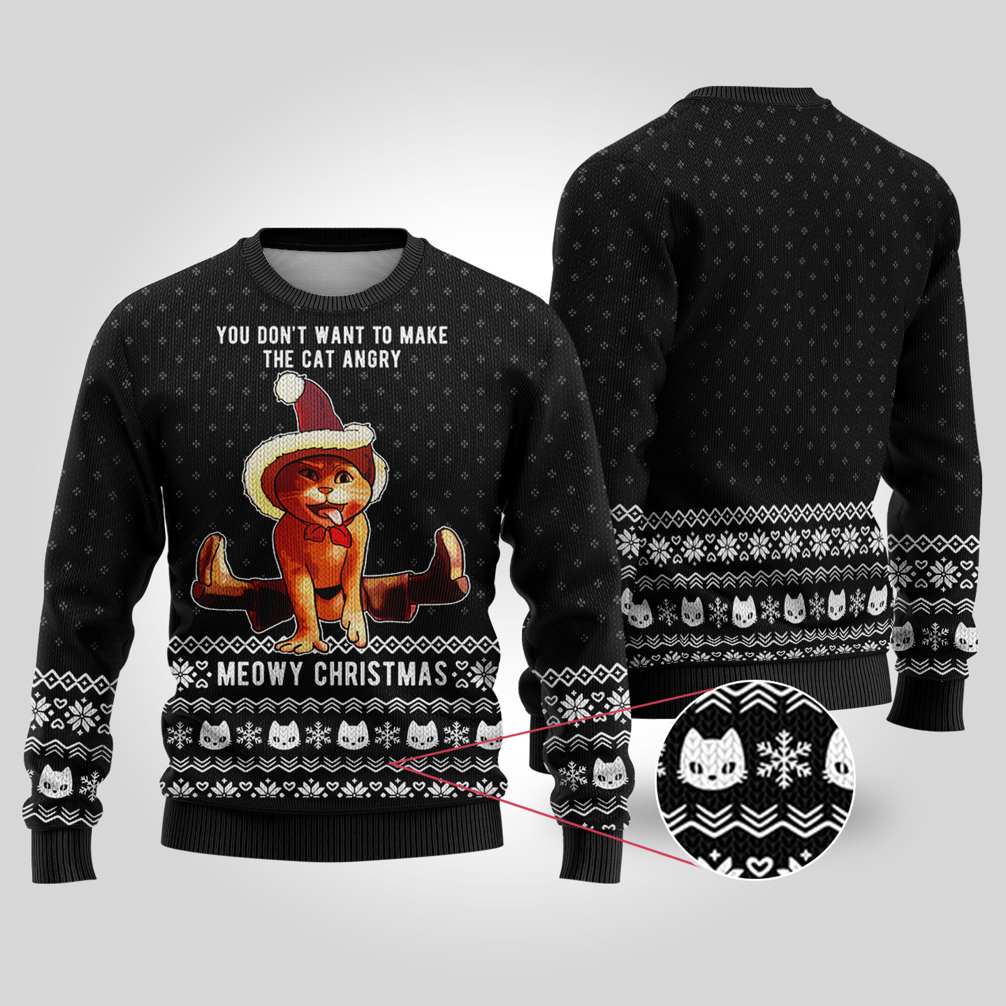 Puss In Boots You Dont Want To Make The Cat Angry Black Ugly Christmas Sweater Stylish Winter Sweatshirt for Everyday Wear