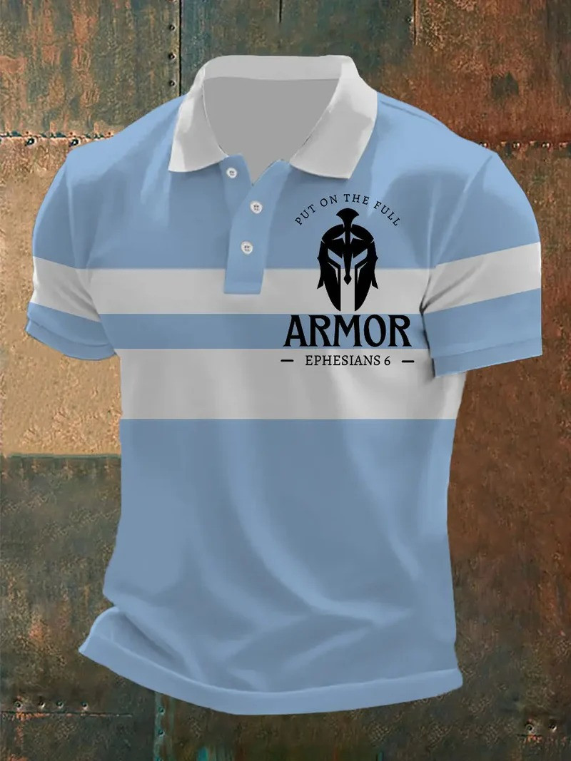 Put On The Full Armor Of God Polo Shirt Ephesians 6 Spartan Helmet Christian Apparel Gift For Believers