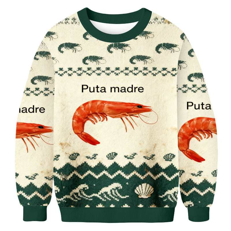 Puta Madre Shrimp Funny Meme Ugly Sweater Holiday Clothing Gifts For Husband