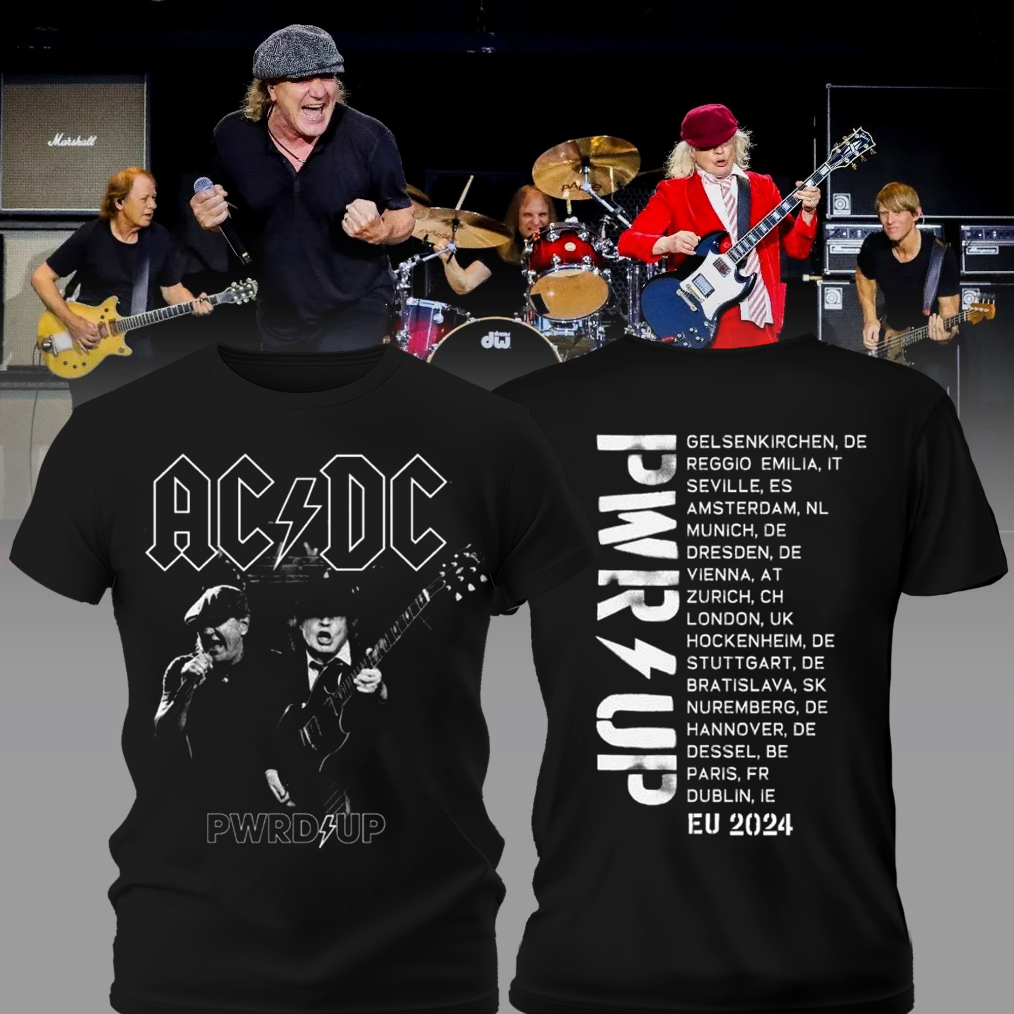 PWR UP Black and White Tour T-Shirt Music Lovers Gifts