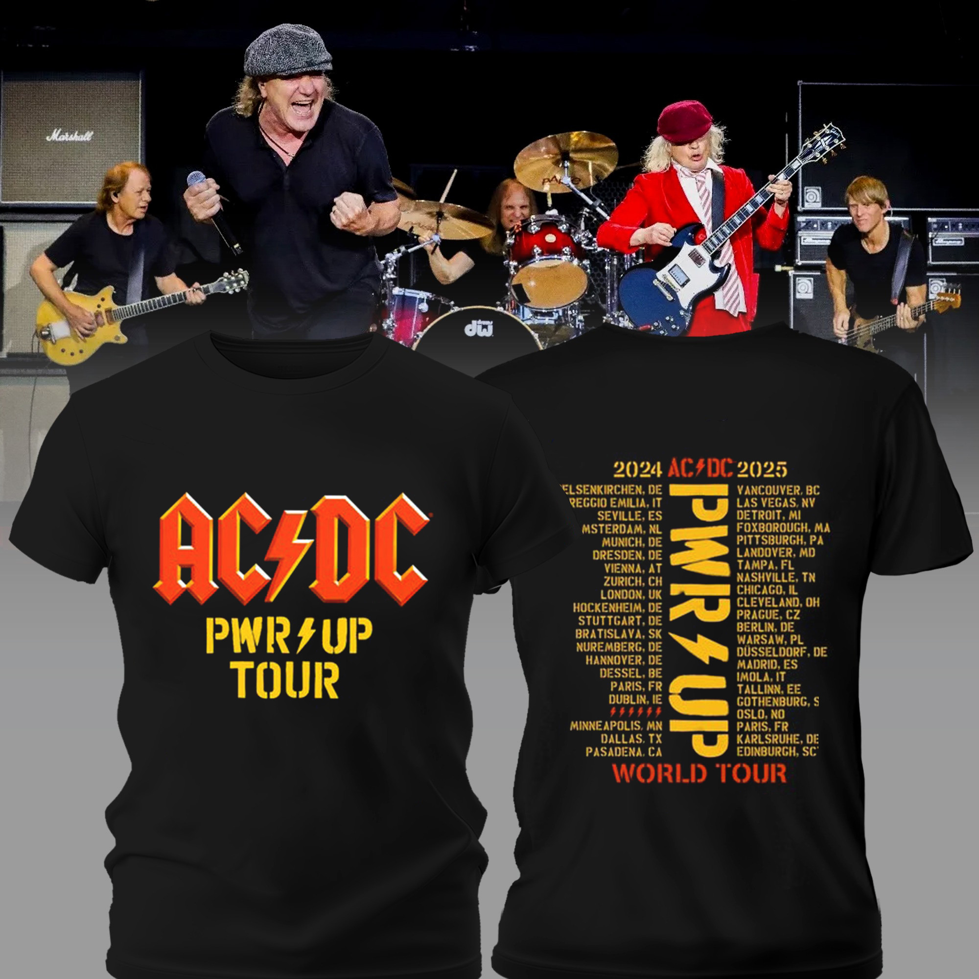 PWR UP World Tour ACDC T-Shirt Gifts For Rock Music Lovers
