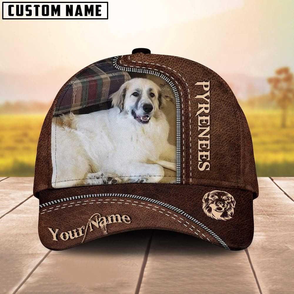 Pyrenees Customized Name Leather Pattern Cap Farmer Baseball Cap Unique Gifts For Farmers