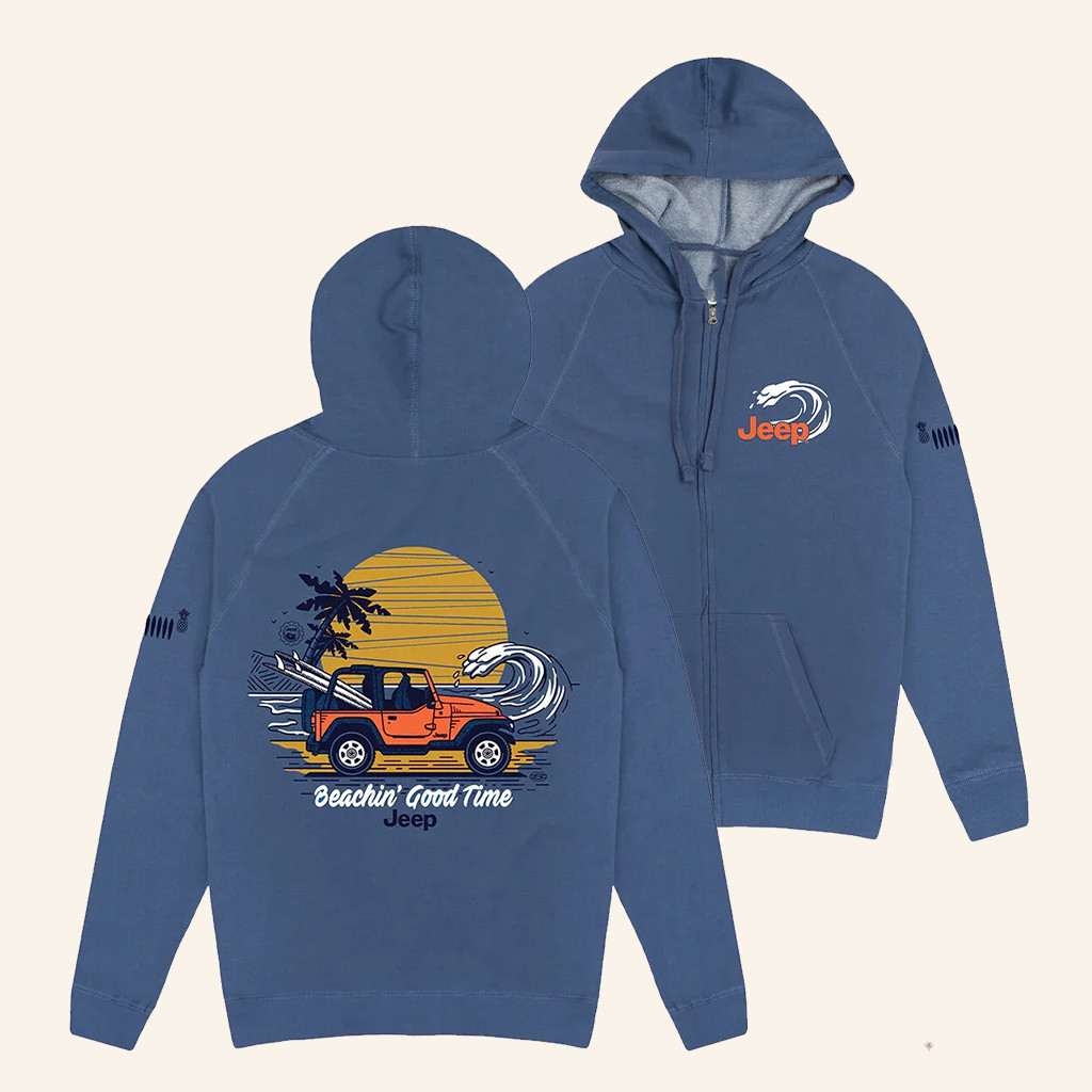 Quadratec Merch Jeep Beachin French Terry Zip Hoodie Jeep Merchandise Gifts For Dad