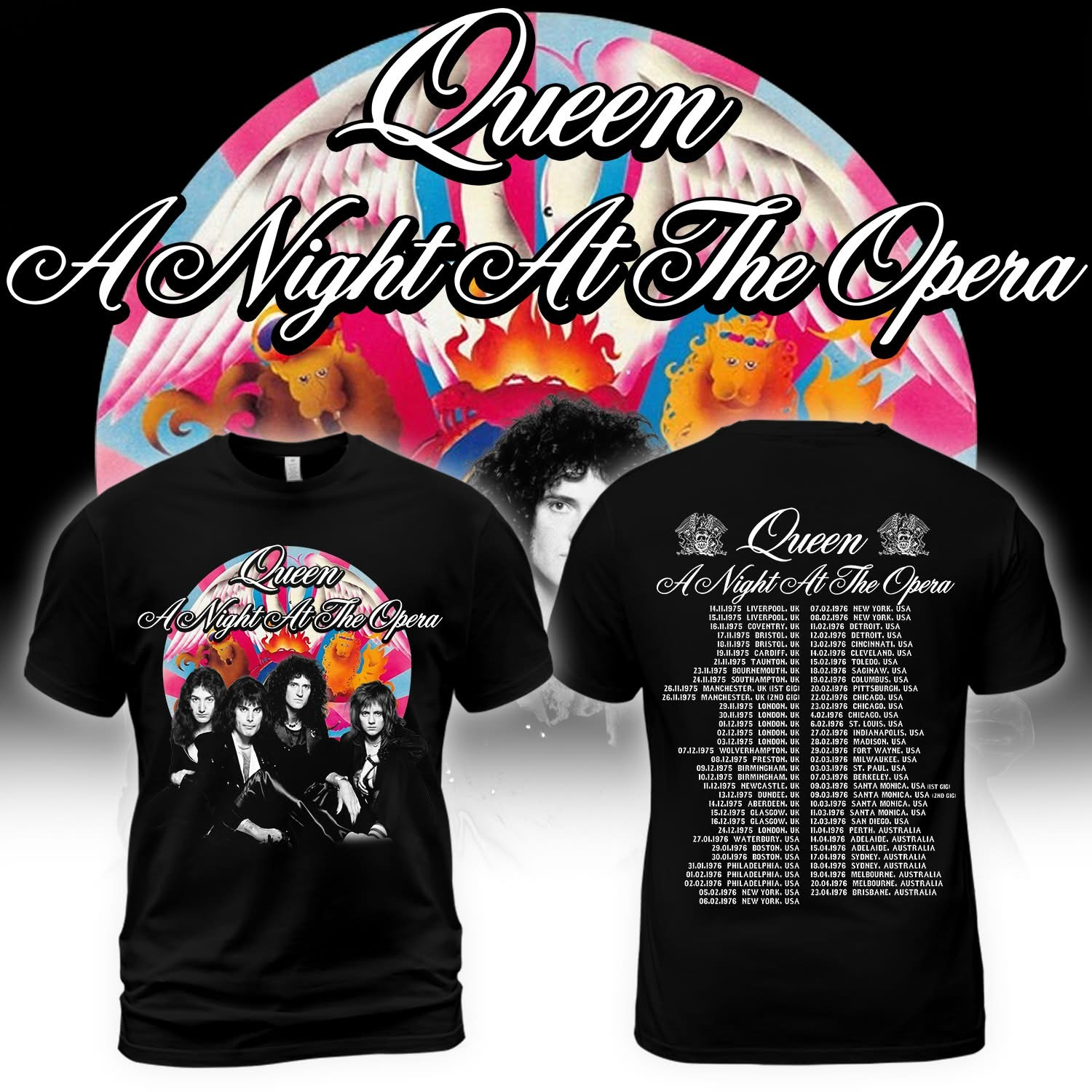 Queen A Night At The Opera Tour Throwback T-Shirt Queen Rock Band Merchandise Fan Gifts
