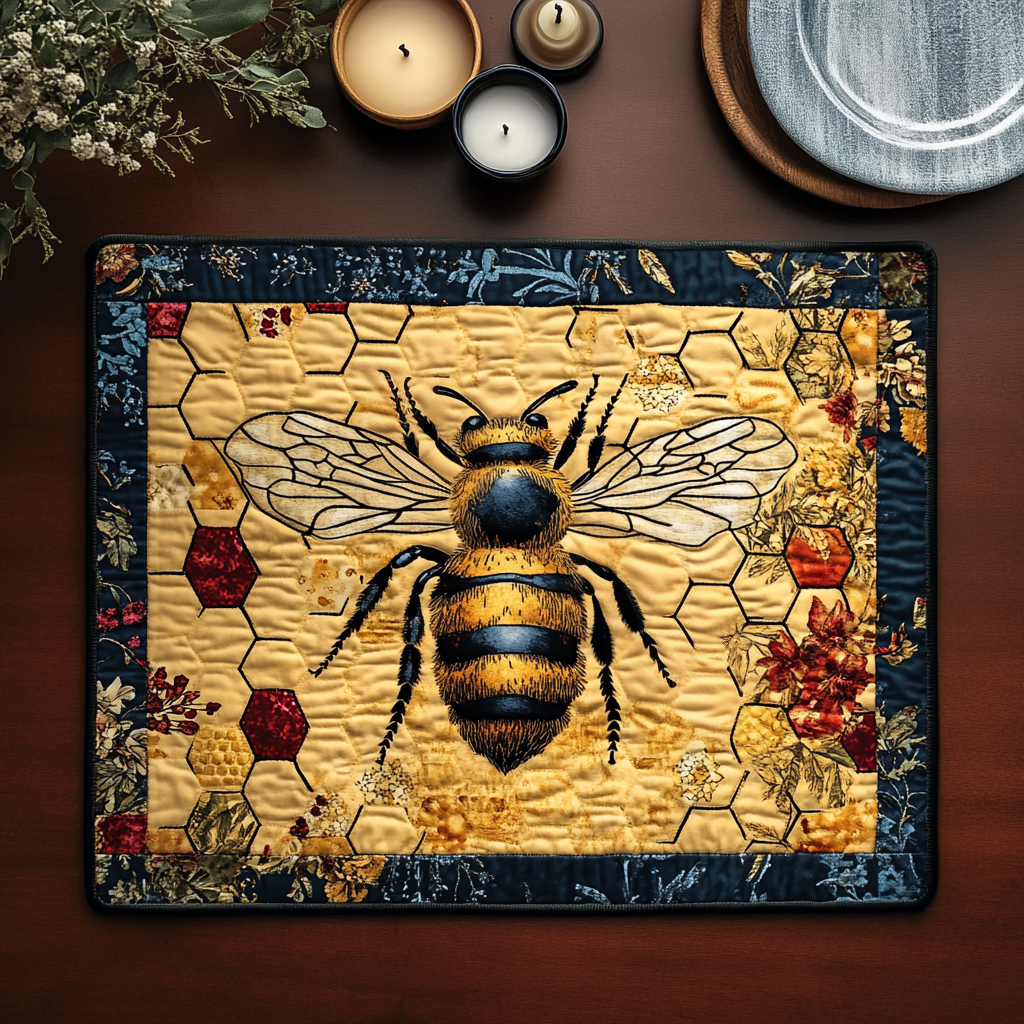 Queen Bee Blossom Quilted Place Mat Christmas Home Dec Gifts For Bee Lovers