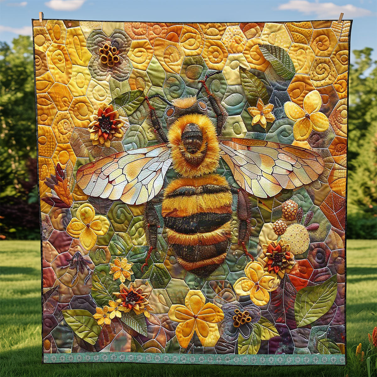 Queen Bee Hexagon Quilt Blanket King Size Throw Blanket Fathers Day Gifts For Husband