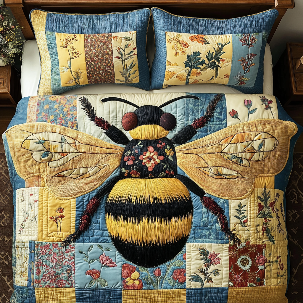 Queen Bee Quilted Bedding Set Cute Room Decor Bee Merchandise