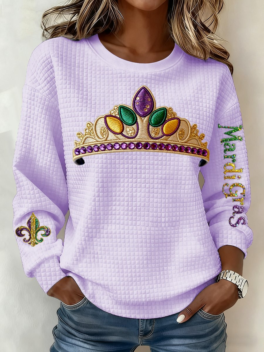 Queen Mardi Gras Waffle Sweatshirt New Orleans Mardi Gras Clothes For Sale Gift For Sister