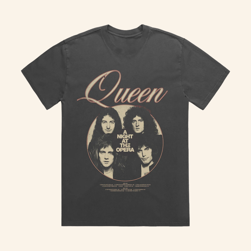 Queen Merch A Night At The Opera Photo Faded Black T-Shirt Christmas Gifts For Rock Fans Queen Merch A Night At The Opera Photo Faded Black T-Shirt Christmas Gifts For Rock Fans