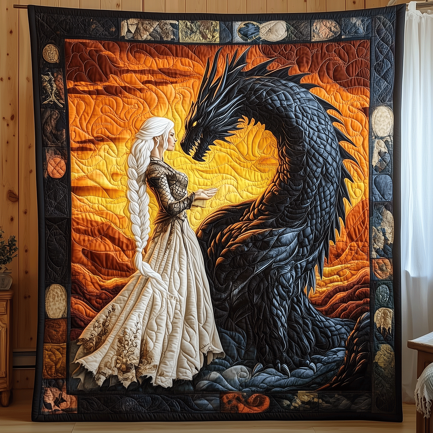 Queen of Dragons Quilted Blanket Unique Dragon Gifts