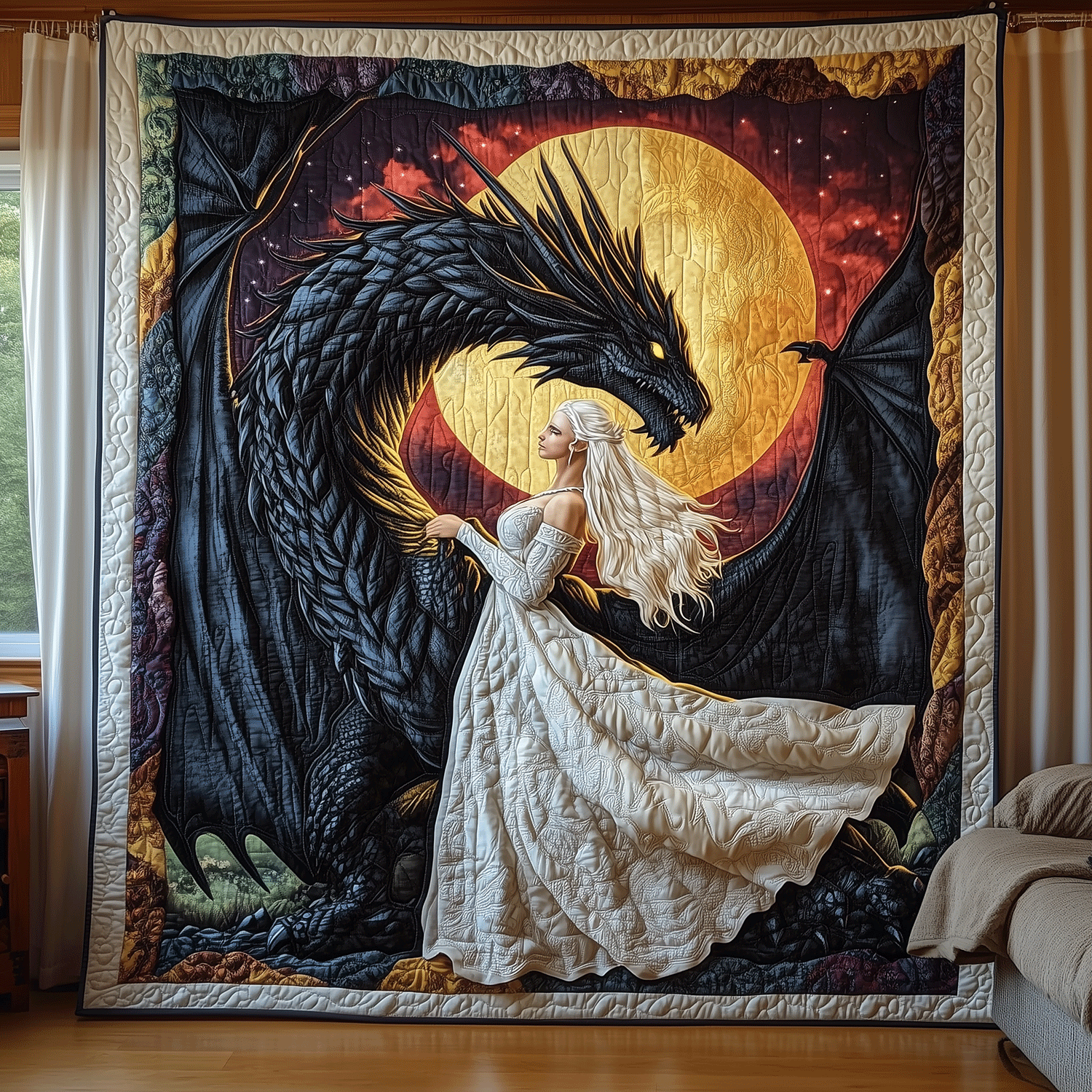 Queen of Fire Quilted Blanket Unique Dragon Gifts