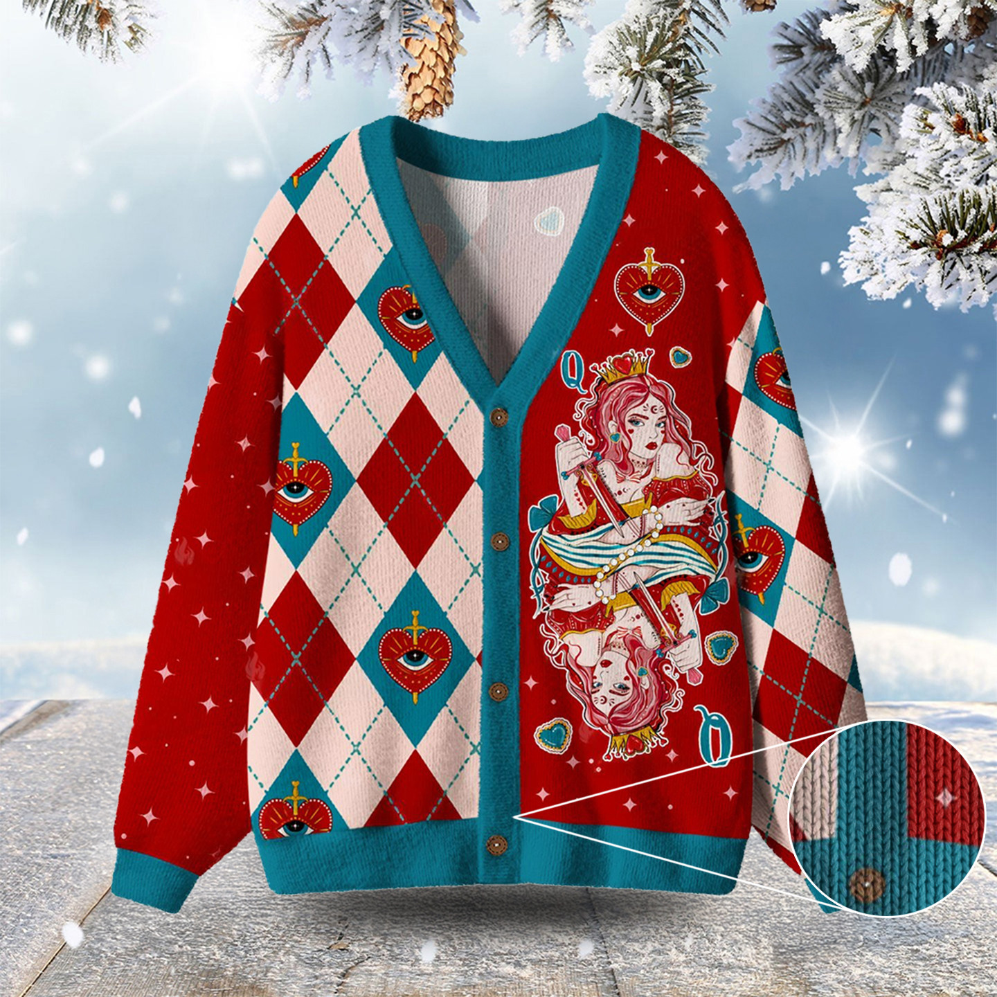 Queen Of Hearts Ugly Cardigan Sweaters Cute Christmas Outfits Mom And Daughter Gifts