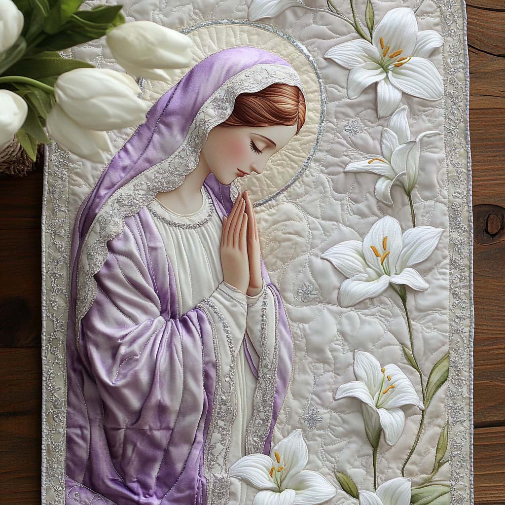 Queen of Heaven Quilted Table Runner Winter Themed Table Runners Christian Christmas Gift Ideas