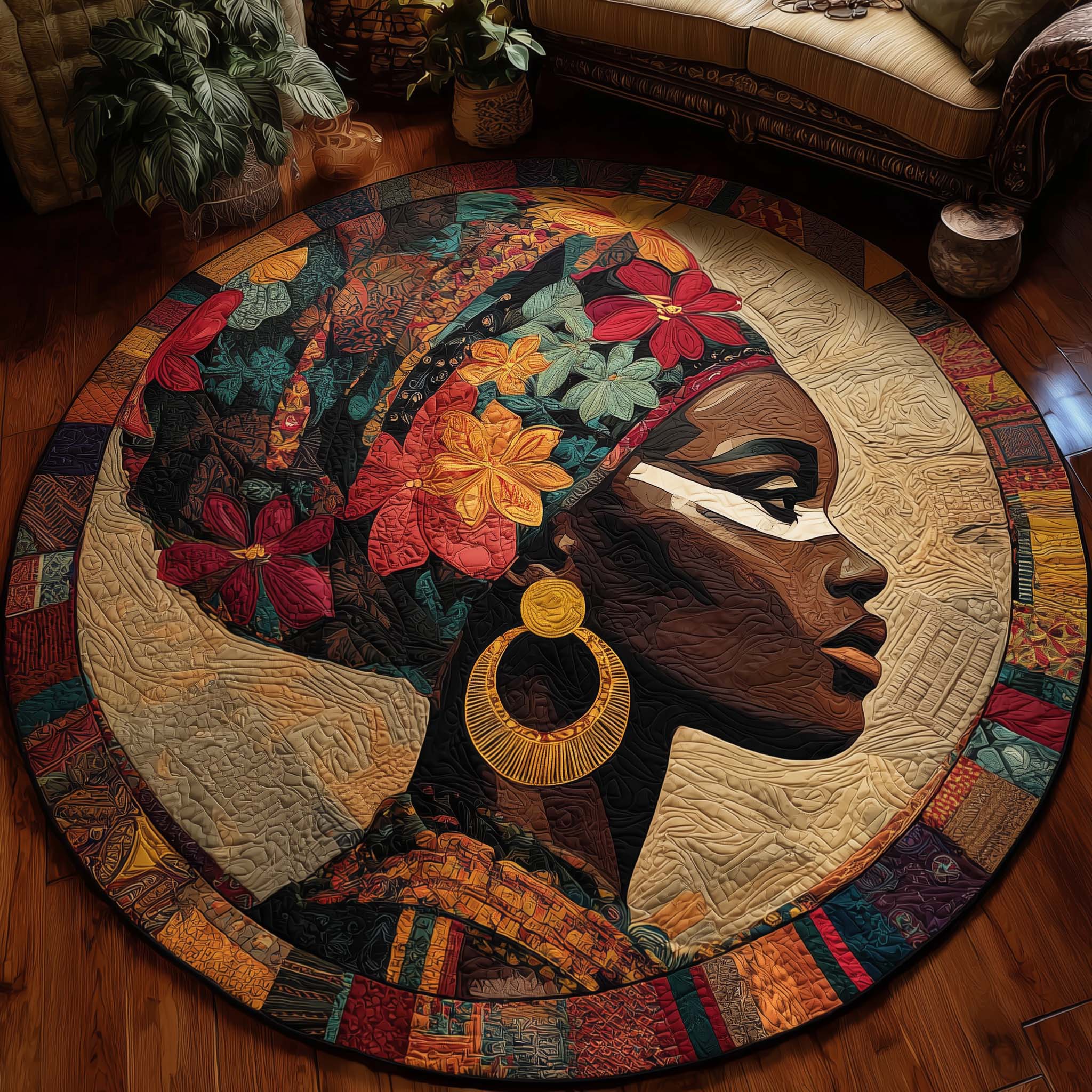 Queen Of Heritage Quilted Round Mat Premium Quilted Round Mat for Cozy Living Spaces