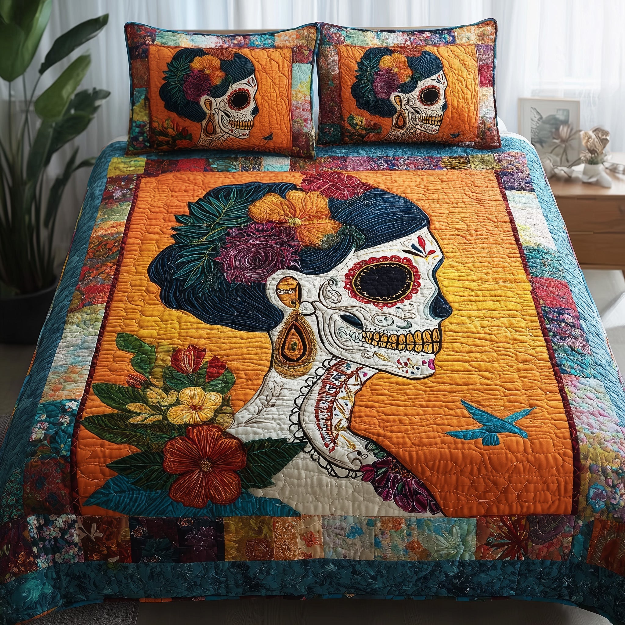Queen Of The Dead Quilted Bedding Set Linen Blend
