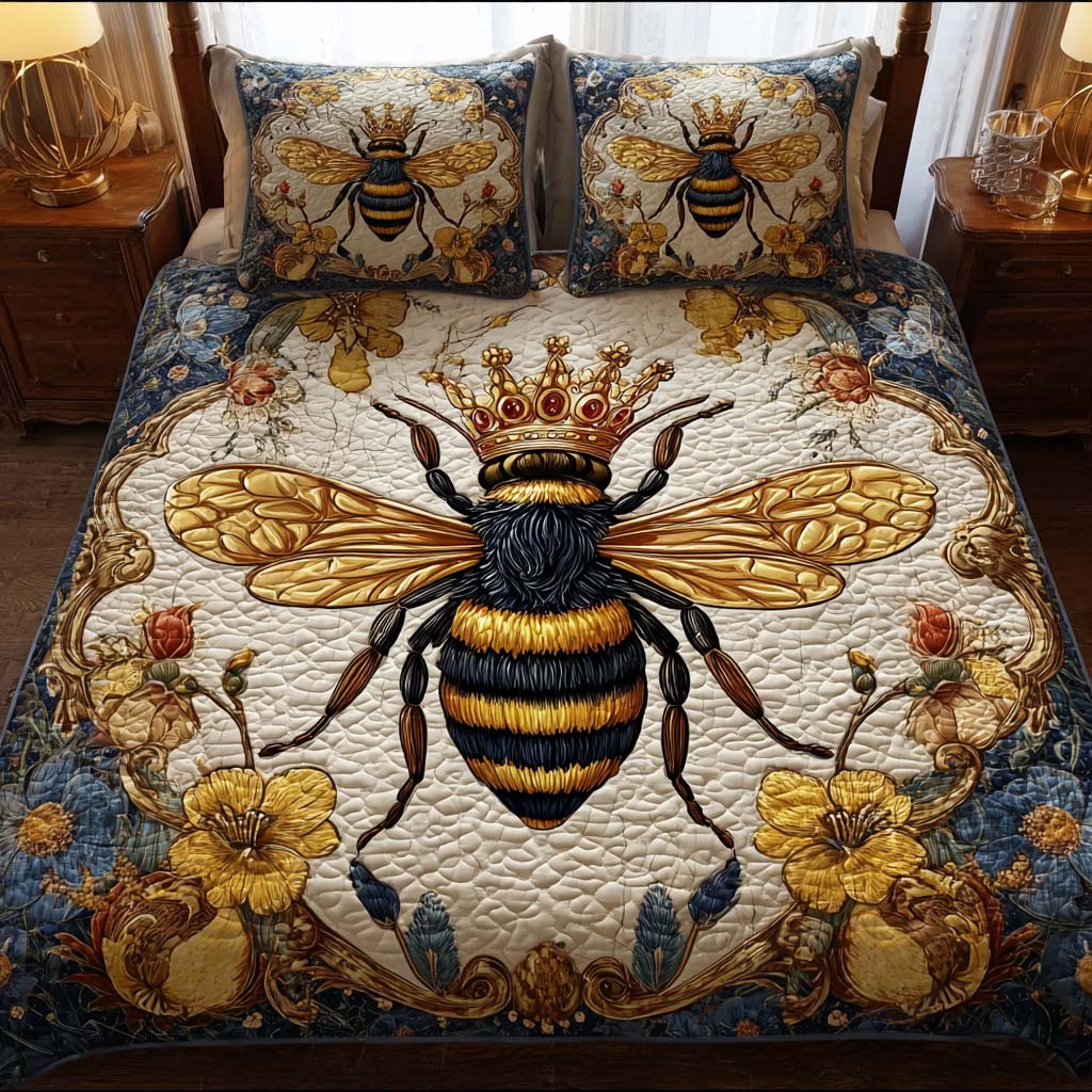 Queen Of The Hive Quilted Bedding Set Full Size Bed Set Bee Lover Gift For Husband