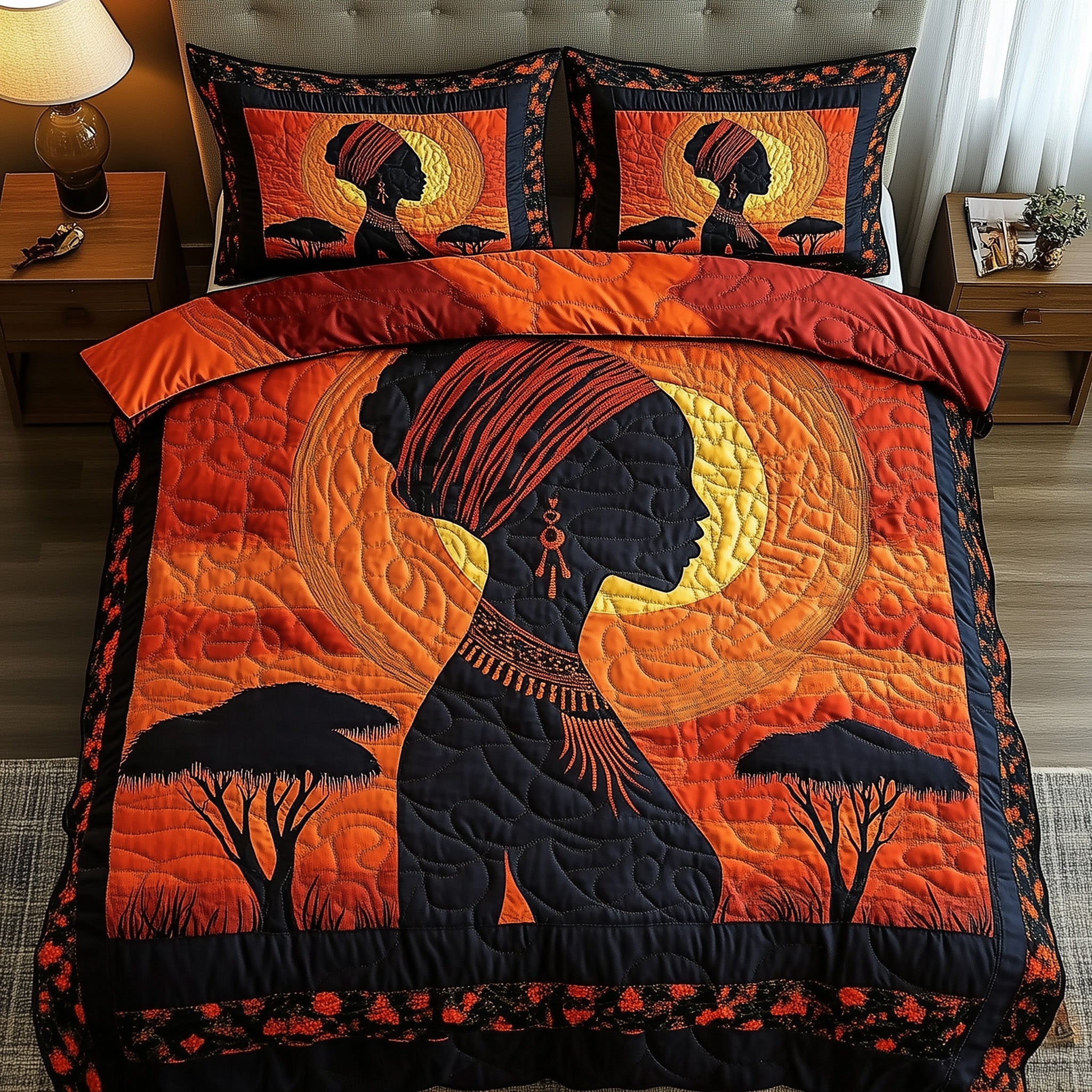 Queen of the Savanna Quilted Bedding Set Duvet Cover Bedspread Black Women Melanin Gifts
