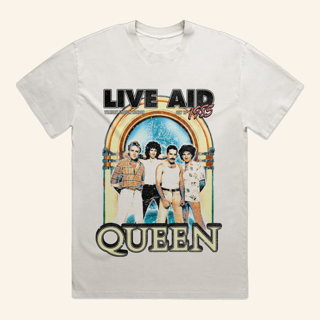 Queen Official Merch Queen At Live Aid Vintage White T-Shirt Gifts For Your Boyfriend Queen Official Merch Queen At Live Aid Vintage White T-Shirt Gifts For Your Boyfriend