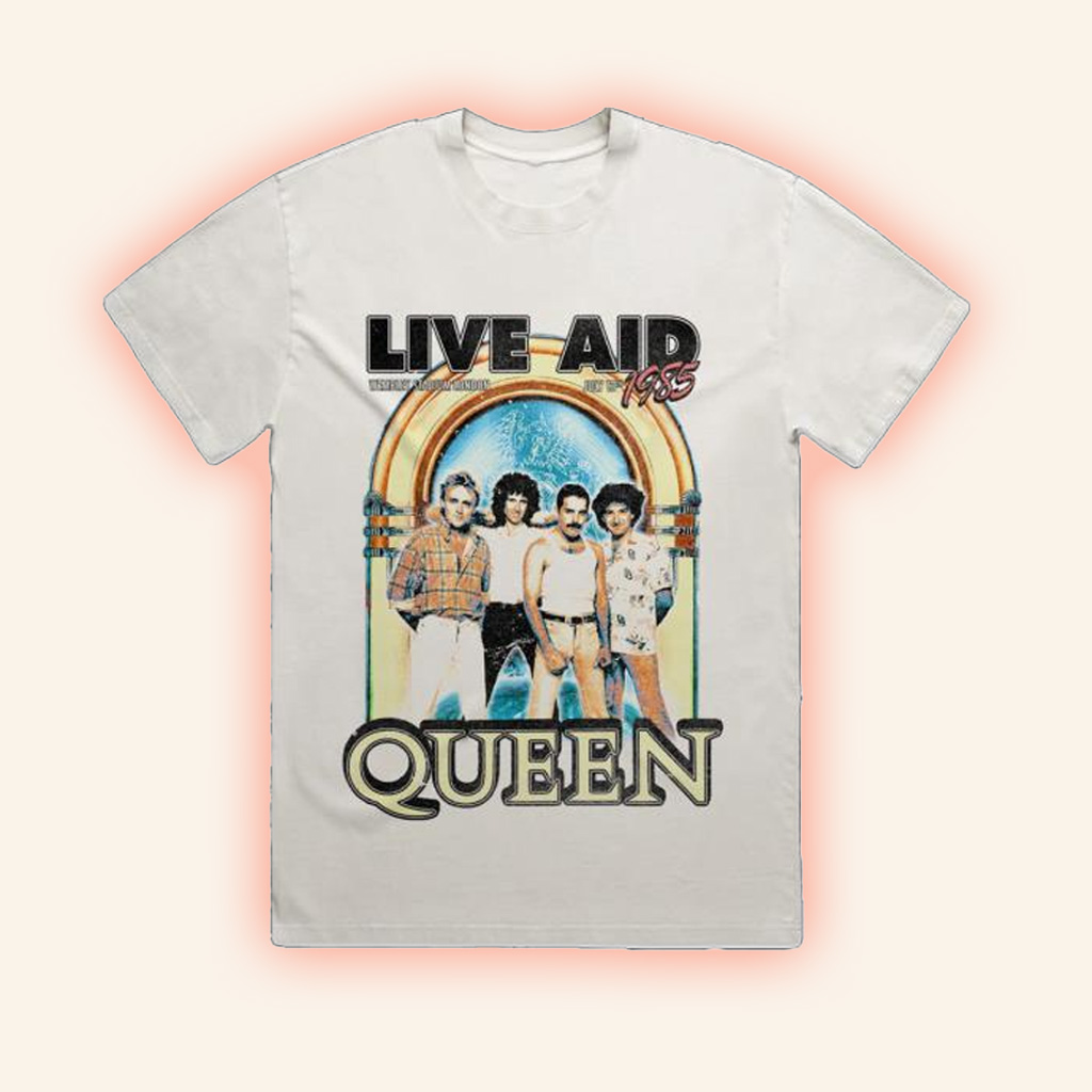 Queen Online Merch Queen At Live Aid Vintage White T-Shirt Gifts For Music Enthusiasts Queen Online Merch Queen At Live Aid Vintage White T-Shirt Gifts For Music Enthusiasts