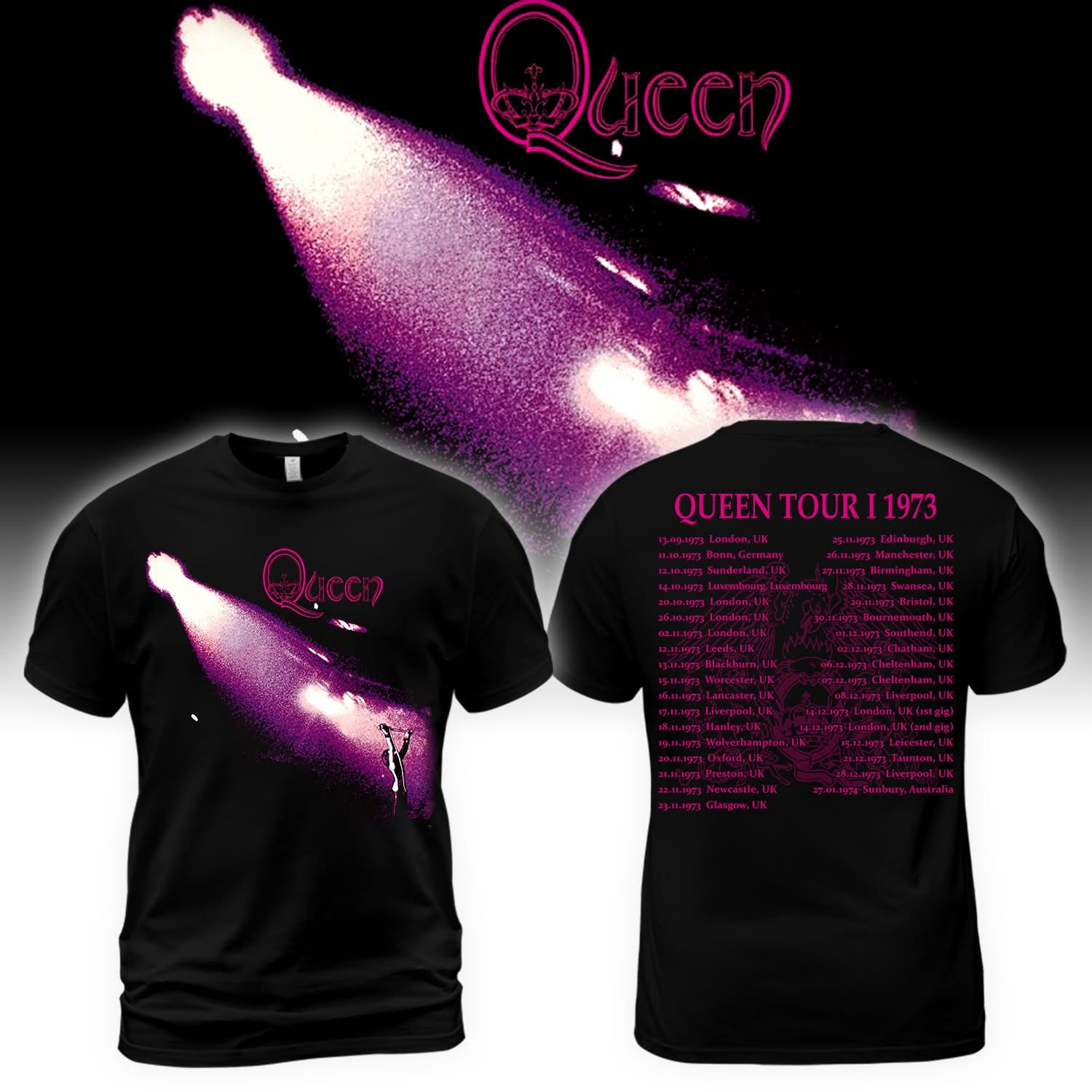 Queen Tour 1973 Throwback T-Shirt Queen Rock Band Merchandise Unique Fan Gift Ideas