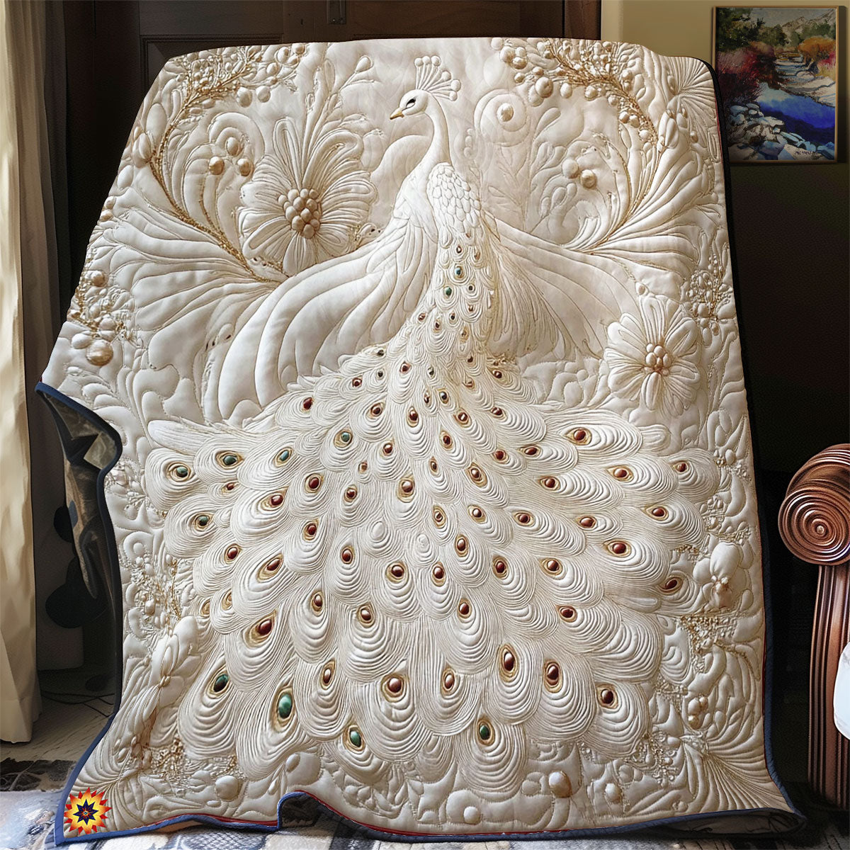 Queen White Peacock Quilt Blanket Sofa Throws Grandma Gifts For Xmas
