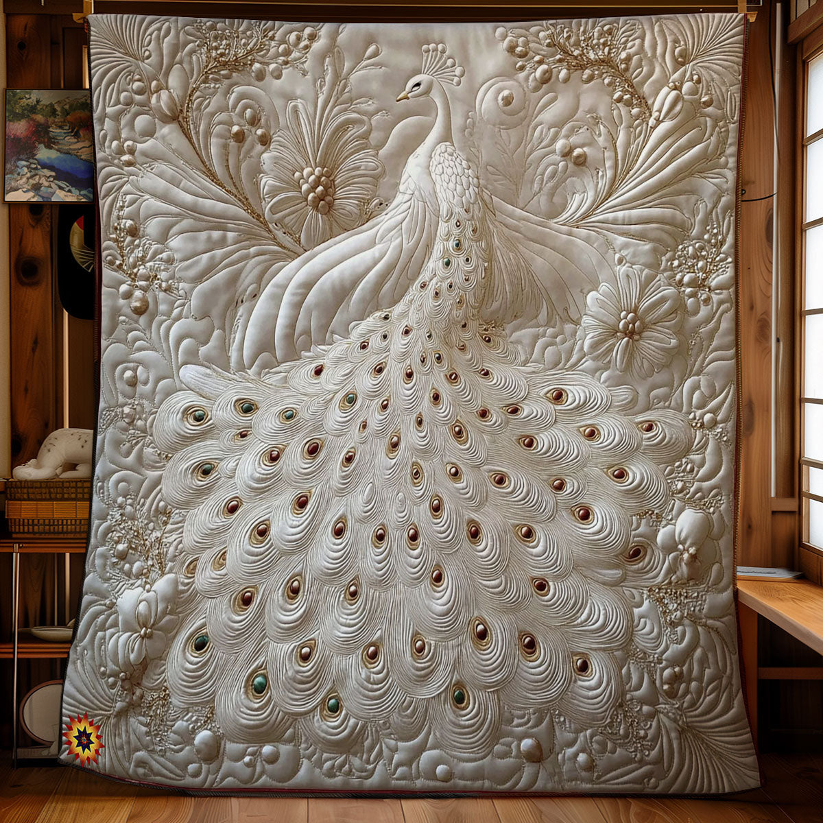 Queen White Peacock Quilt Blanket Sofa Throws Grandma Gifts For Xmas