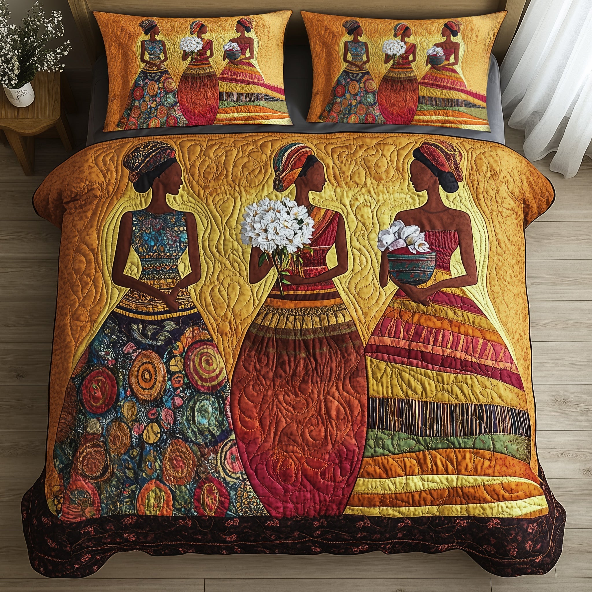 Queens of the Horizon Quilted Bedding Set Duvet Cover Bedspread Melanin Gifts For Black Women