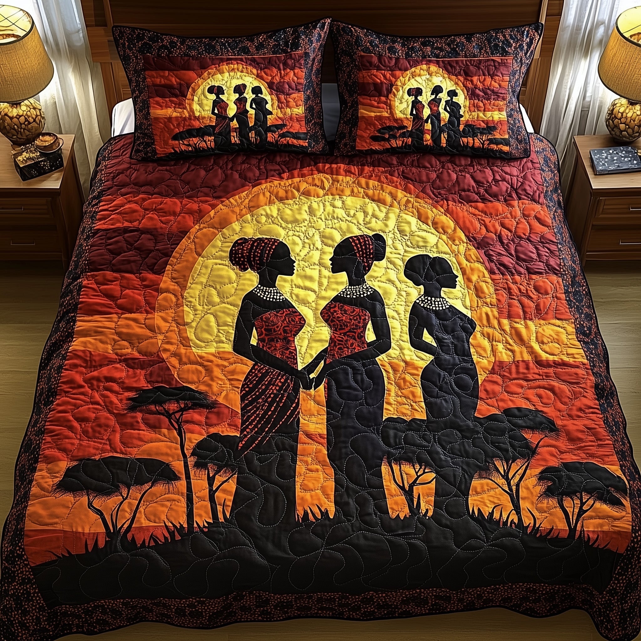 Queens of the Savanna Quilted Bedding Set Duvet Cover Bedspread Melanin African American Gifts