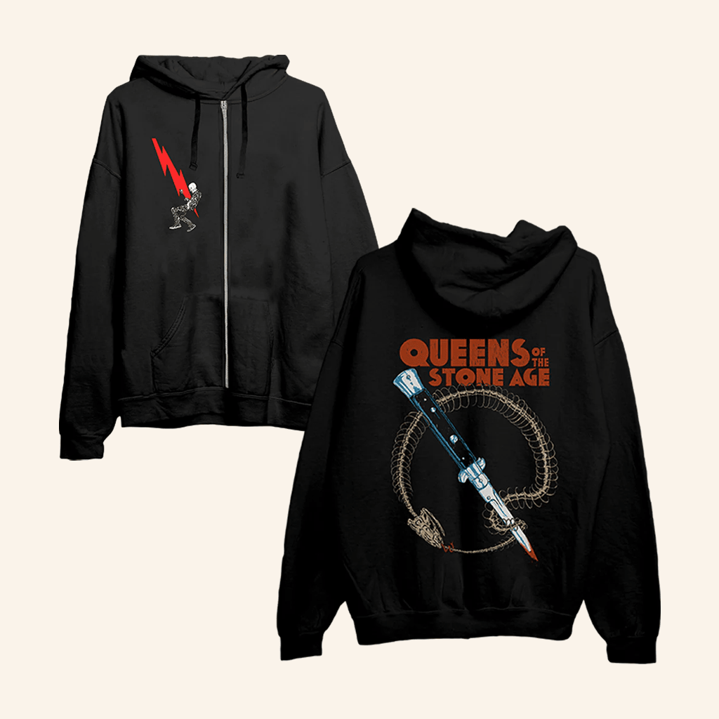 Queens Of The Stone Age Merch Lightning Bolt Black Zip Hoodie Him Gifts Queens Of The Stone Age Merch Lightning Bolt Black Zip Hoodie Him Gifts