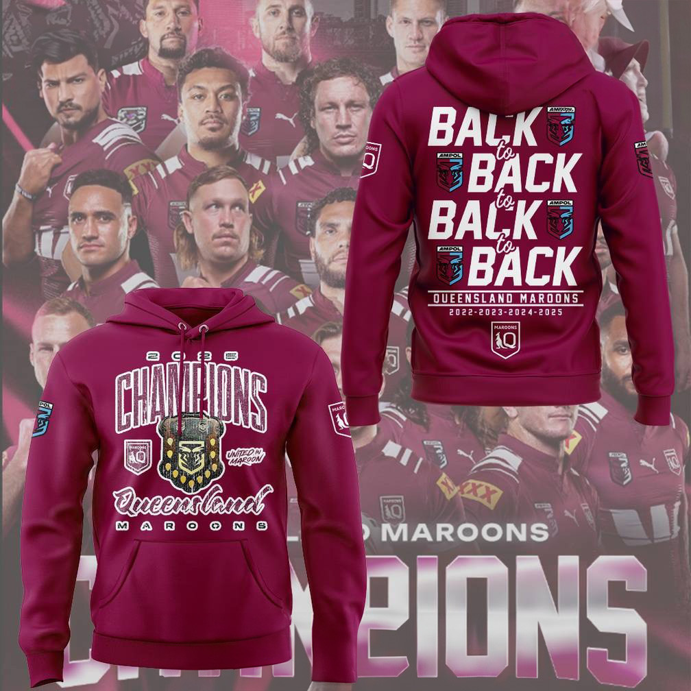 Queensland Maroons Back-to-Back Champions 2025 Hoodie Presents For Football Fans