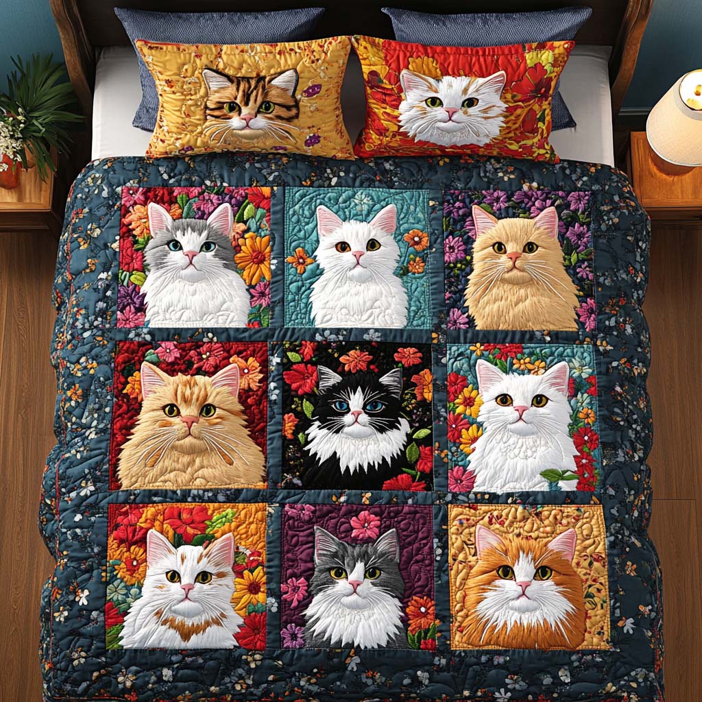 Quiet Cat Haven Quilted Bedding Set Warm and Elegant Bedding Gift Set for Every Home
