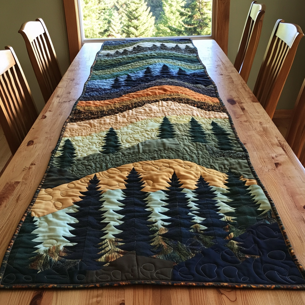 Quiet Forest Quilted Table Runner Dinner Table Decor Birthday Gifts For Nature Lovers