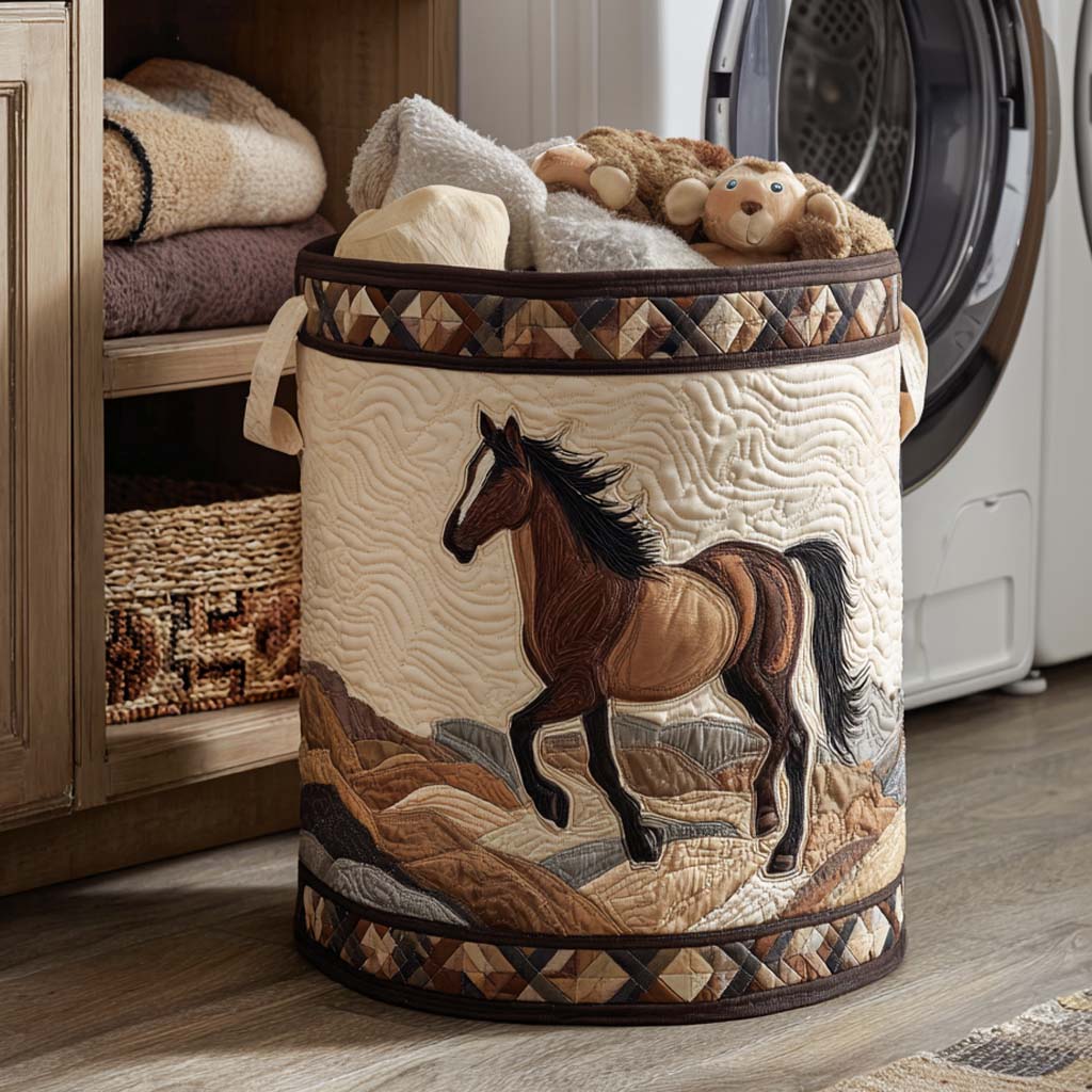Quiet Hoofbeats Quilted Laundry Basket Summer Merch Vibes