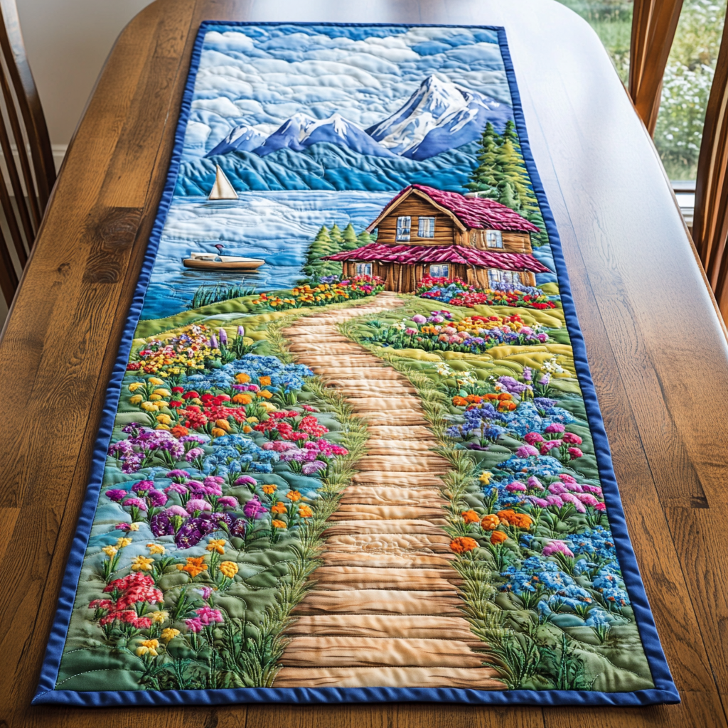 Quiet Horizon Quilted Table Runner Dinner Table Decor Christmas Gifts For Flower Lovers