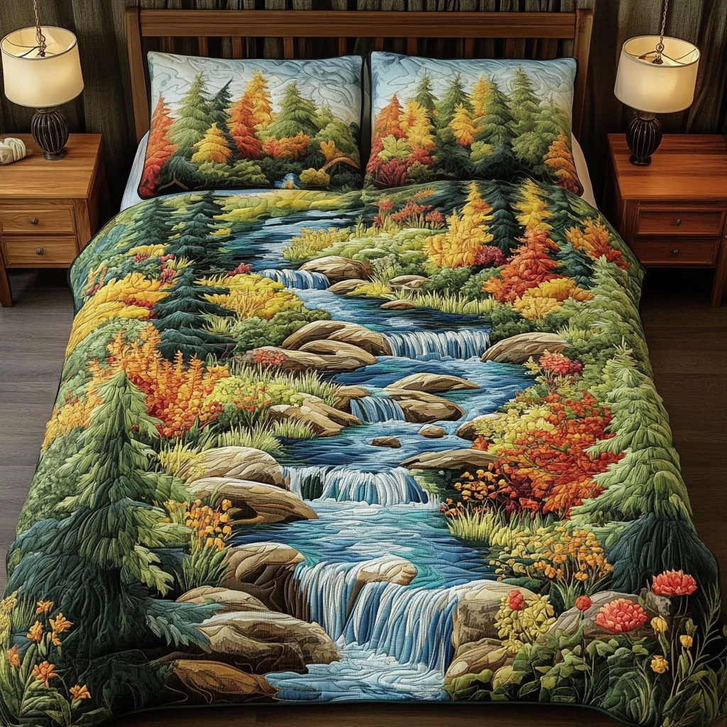 Quiet Stream Quilted Bedding Set Cozy Comforter Set for Winter Warmth