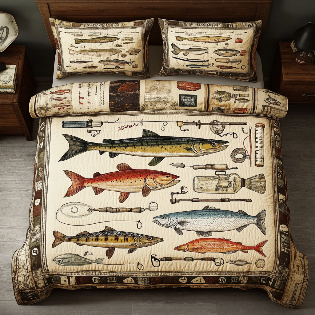 Quiet Waters Quilted Bedding Set Best Bed Sheet Set Fishing Related Gifts