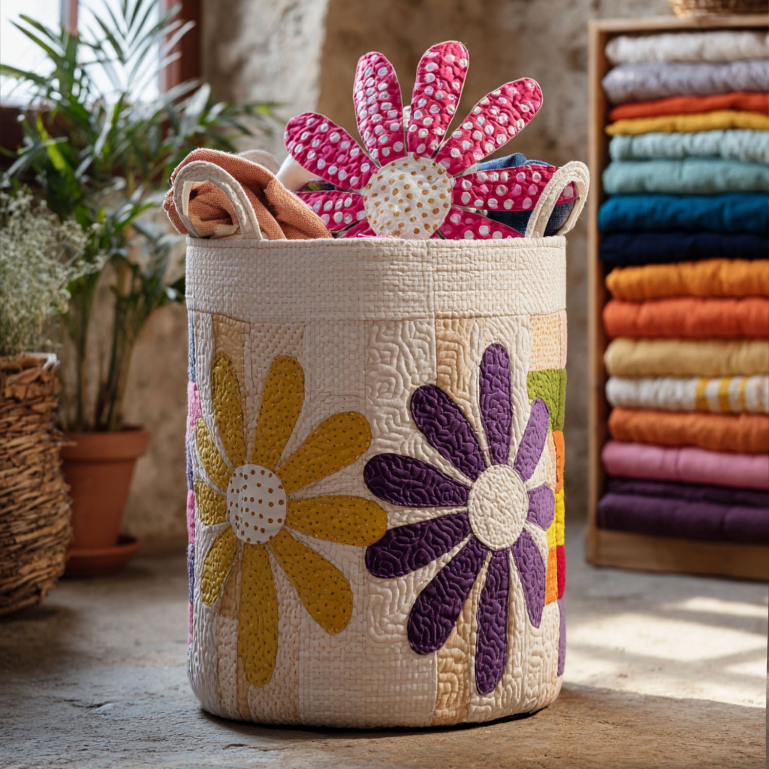 Quilt Of Flowers Quilted Laundry Basket Holiday Favorite Gift