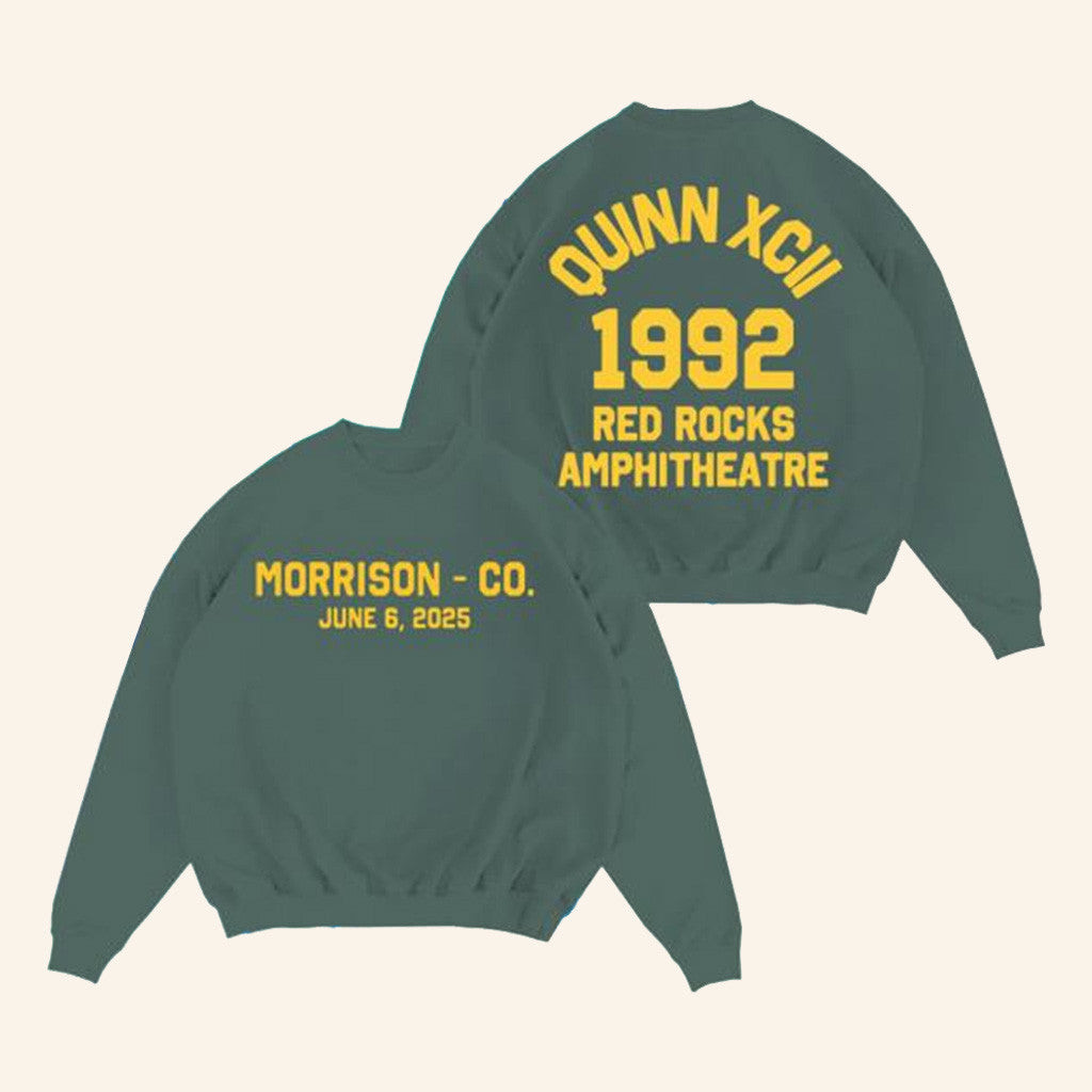 Quinn XCII Merch Red Rocks 2025 Collegiate Crewneck Sweatshirt Gifts For Music Lovers Quinn XCII Merch Red Rocks 2025 Collegiate Crewneck Sweatshirt Gifts For Music Lovers