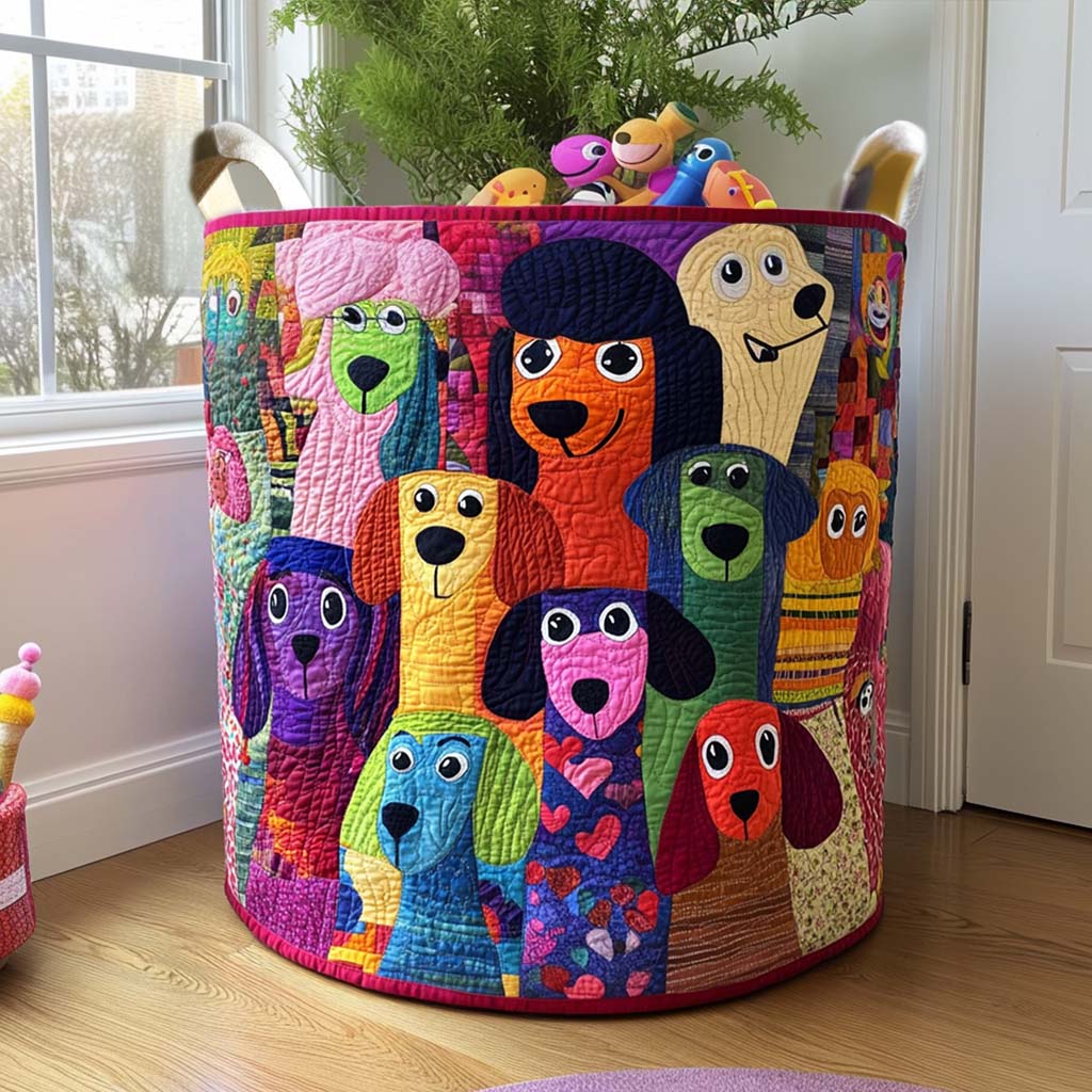 Quirky Canines Quilted Laundry Basket Merch For Her